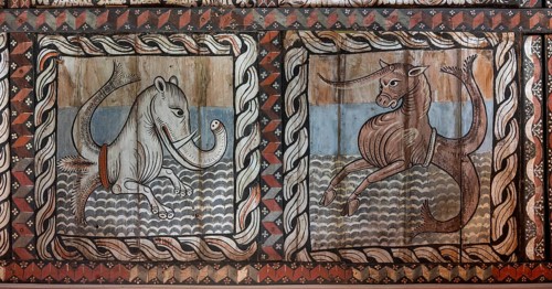 Zillis, village church of St Martin, Romanesque wooden ceiling with biblical depictions, sea