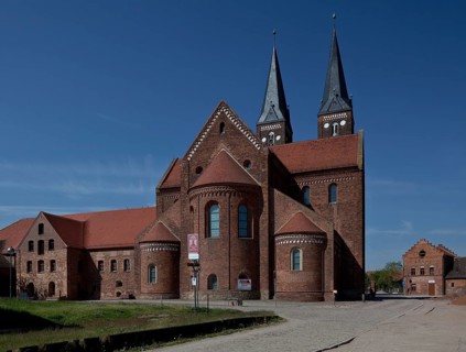 View from east with cloister east wing and farm building, St., Sankt, Saint