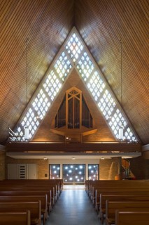 Built in 1963/64 by Josef Bieling, view of the organ with lighting, St., Sankt, Saint