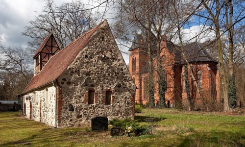 Schönfeld near Stendal right neo-Gothic former manor church 1882-84 by Conrad Wilhelm Hase left