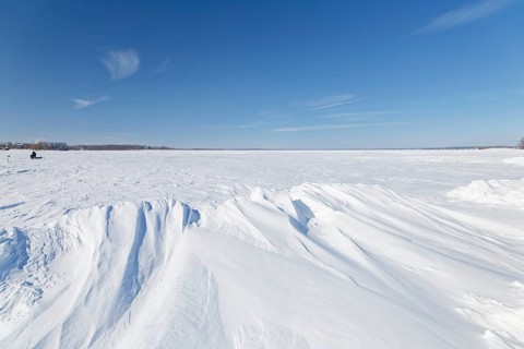 Nature, snow drift pattern on the Saint Lawrence River, Province of Quebec, Canada, North America