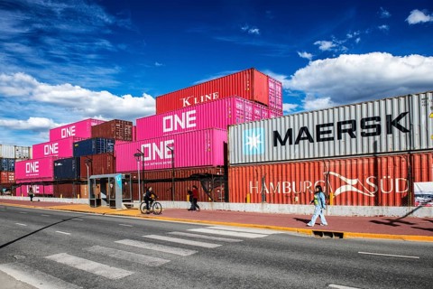 Container in the harbour of Ushuaia, Argentina, South America