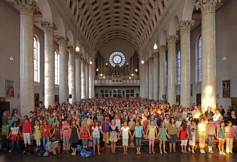 Built in 1830 by Georg Moller, rebuilt 1949-1953, view to the west during the school opening