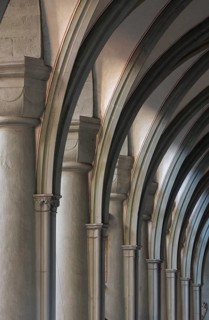 Constance, Minster, north aisle, Romanesque columns with Gothic vaulting