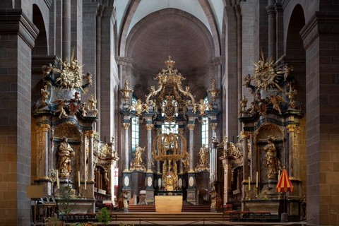 Worms, St Peter's Cathedral, east choir with altar by Balthasar Neumann and side altars by Johann