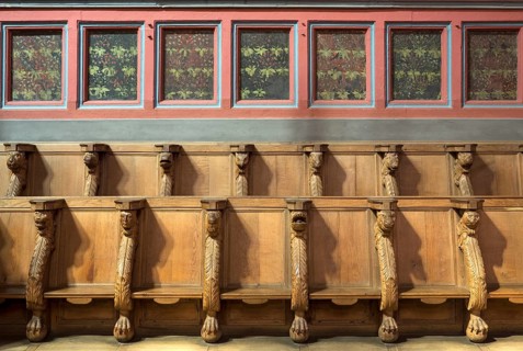 Brauweiler near Pulheim, St Nicholas Abbey Church, choir stalls with painted choir screens