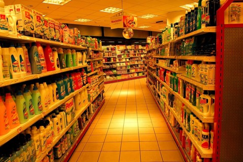 Aisle of departmental store, Germany, Europe