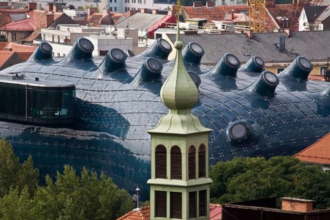 View from the castle staircase to the Kunsthaus
