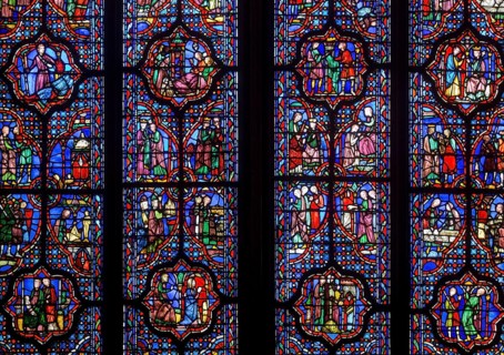 Stained glass window in the upper church, St, Saint, Saint