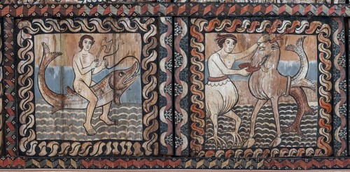 Zillis, village church of St Martin, Romanesque wooden ceiling with biblical depictions, sea