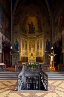 Built by Ernst Zwirner, view to the altar, in front stairs to the crypt, St., Sankt, Saint