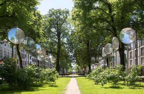 Krefeld, Ostwall, glass lenses by Adolf Luther Linsenallee from 1990