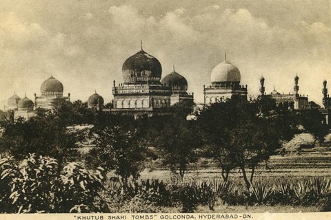Heritage, old picture postcard, Kutub sahi tombs, Golconda, Hyderabad, Andhra Pradesh, India, Asia