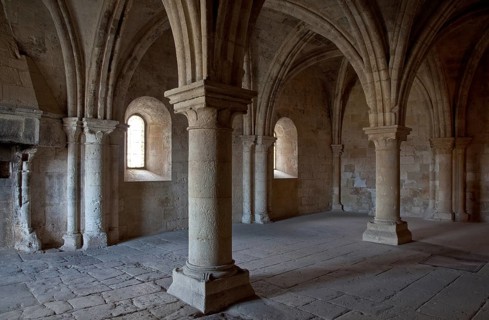 Cistercian monastery founded in 1144, church built 1175-1220, monks' hall or warming room also used