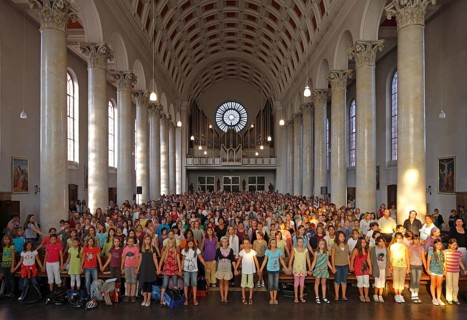 Built in 1830 by Georg Moller, rebuilt 1949-1953, view to the west during the school opening