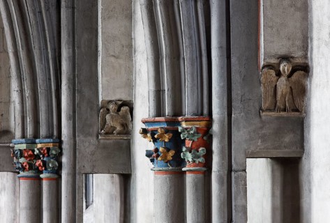 Capitals and birds above the walkway on the north side, St., Sankt, Saint