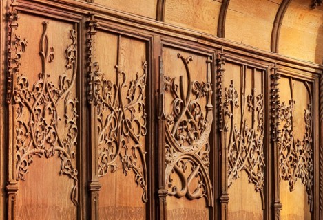 Choir stalls, (1505-1508), late Gothic tracery, St., Sankt, Saint