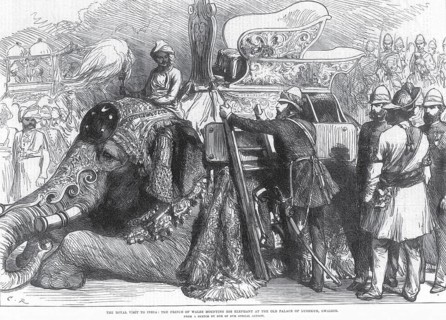 Royalty on Tour Royal visit Prince of Wales Mounting his Elephant at the Old Palace of Lushkur,