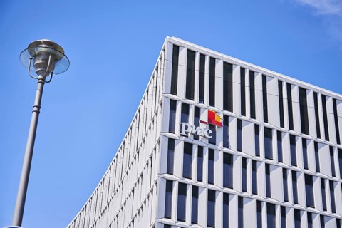 Pwc logo on the building of PricewaterhouseCoopers, Berlin, Berlin, Germany, Europe