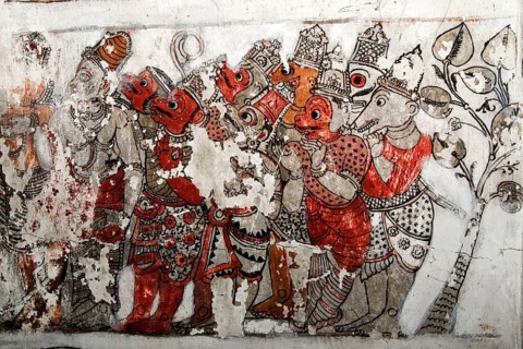 Murals depicting Ramayana and Mahabharat on ceiling in Chennakeshavaraya temple, Adiyamankottai
