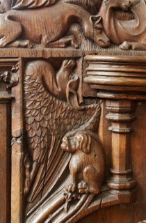 Choir, north wall, detail of choir stalls Animals and mythical creatures, St., Saint, Saint