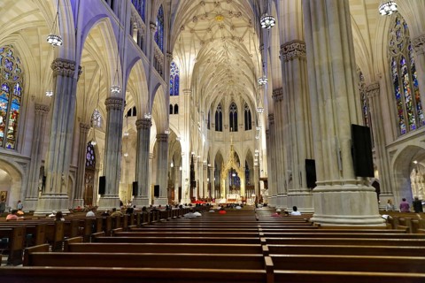 Saint Patricks Old Cathedral or Old St. Patricks, Lower Manhattan, Spacious interior of a Gothic