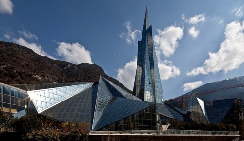 Andorra Escaldes-Engordany CALDEA, thermal spa and wellness centre opened in 1994 Exterior view of