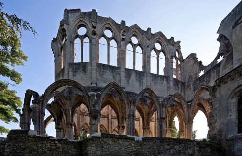 Cistercian abbey mid 13th century, church ruins, choir from north, St., Sankt, Saint