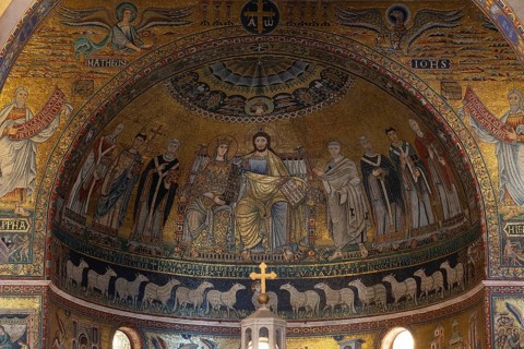 Rome, Roma, Santa Maria in Trastevere, mosaics in the apse, 12th century, Christ with Mary and