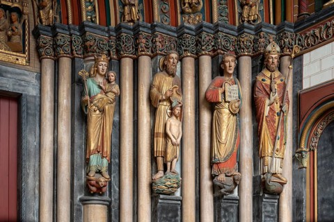 Maastricht, Basiliek van Sint Servaas (Basilica of St Servatius), mountain portal, figures on the