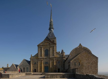 Mont-Saint-Michel, monastery hill, neo-classical west façade of the abbey church from the end of