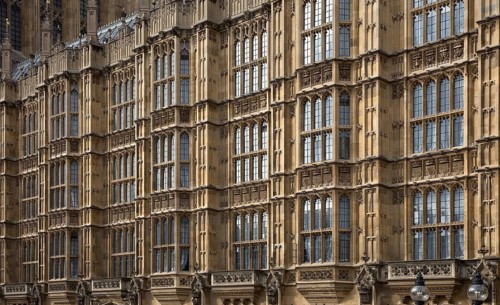 London, Houses of Parliament west façade detail built 1840-70 by Charles Barry and Augustus Pugin