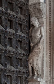 Italy Lodi 89769 Cathedral S Bassiano West portal right vault Sculpture of Adam around 1185
