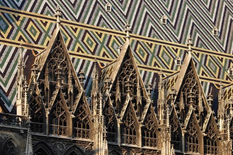 Wimperge and coloured roof tiles on the south side, St., Sankt, Saint