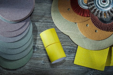 Big set of abrasive threatment tools for wood