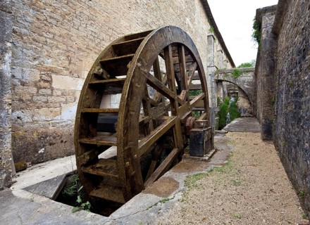 Fontenay former Cistercian monastery Water wheel behind the forge to drive the hammer mill and
