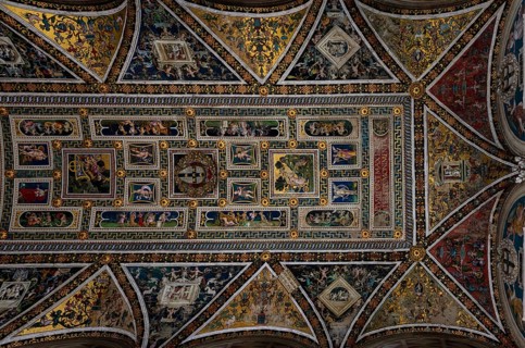 Siena, Duomo Santa Maria, Libreria Piccolomini, library with frescoes by Pinturiccio, ceiling