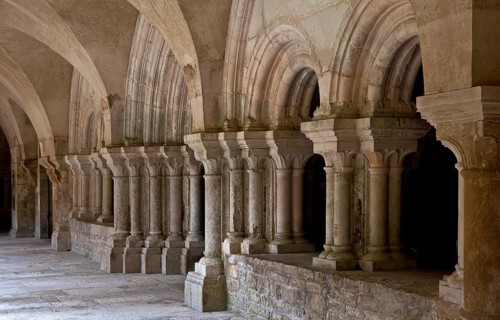 Fontenay former Cistercian monastery Cloister with entrance to the chapter house, St., Saint, Saint