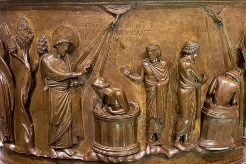 Liège, Liege, St Barthélemy (Sint-Bartolomeüskerk, Sankt Bartholomäus), baptismal font by Reiner