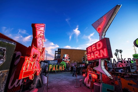 Milkman, old neon sign for dairy shop, Boneyard, Neon Museum, Las Vegas, Nevada, USA, North America