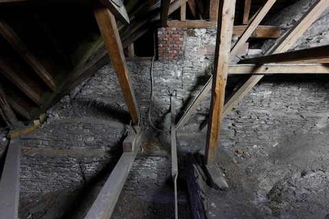 Above the choir vault, view from the east of the wall above the choir arch, Church of St., Church