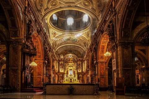 Dome of the cathedral, Plaza de Armas, Santiago de Chile, Chile, South America