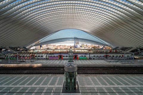 Liège, Liège-Guillemins railway station, design 2009 Santiago Calatrava, station concourse