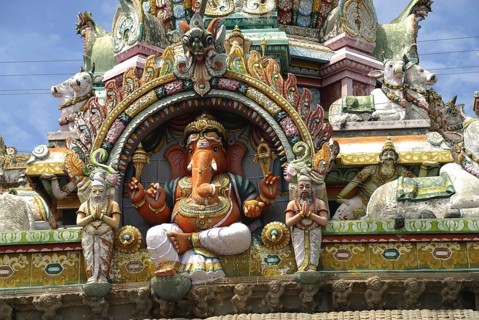 Shiva temple dedicated to Tejo Lingam, idol of Ganesh outside of Garba Griha sanctum sanctorum,
