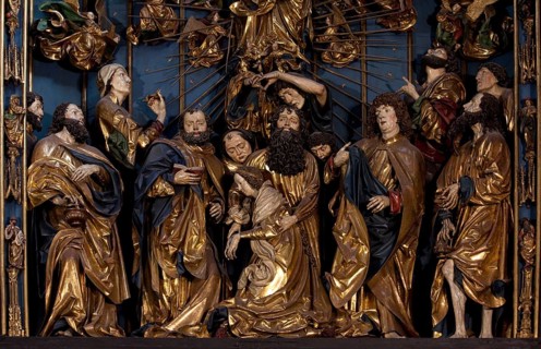 Main altar by Veit Stoß 1477-1489, centre shrine: Death of Mary, St, Saint, Saint