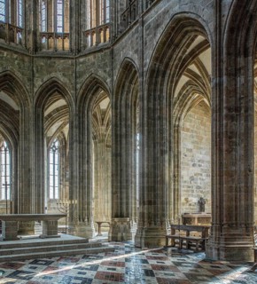 Mont-Saint-Michel, monastery hill, abbey church, choir inside facing south-east late Gothic