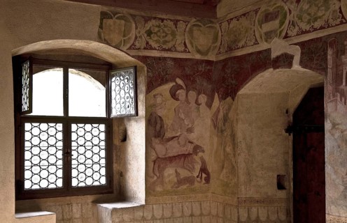 Bolzano, Runkelstein Castle. Secular medieval fresco cycle. Hunting scene. 1388 - 1410