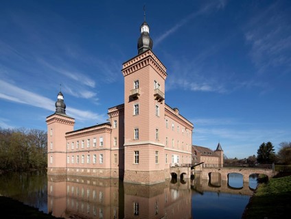 View from the south-east, the manor house on the left