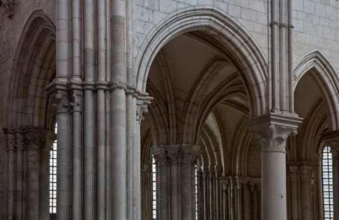 Vezelay, Basilica of Ste-Marie-Madeleine. Interior. Northeastern crossing pillar section at the