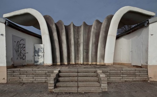 Music pavilion 1987 by Ulrich Müther (1934-2007), rear view from south-east, lake side